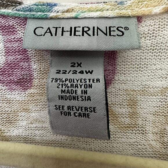 Catherines Cardigan Open Front Womens Size 2X Cream Paisley 3/4 Sleeve - Picture 2 of 6